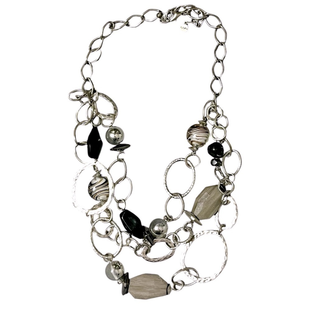 Ruby Rd Layered Look Beaded Necklace Silver/Black/Gray - Picture 2 of 5